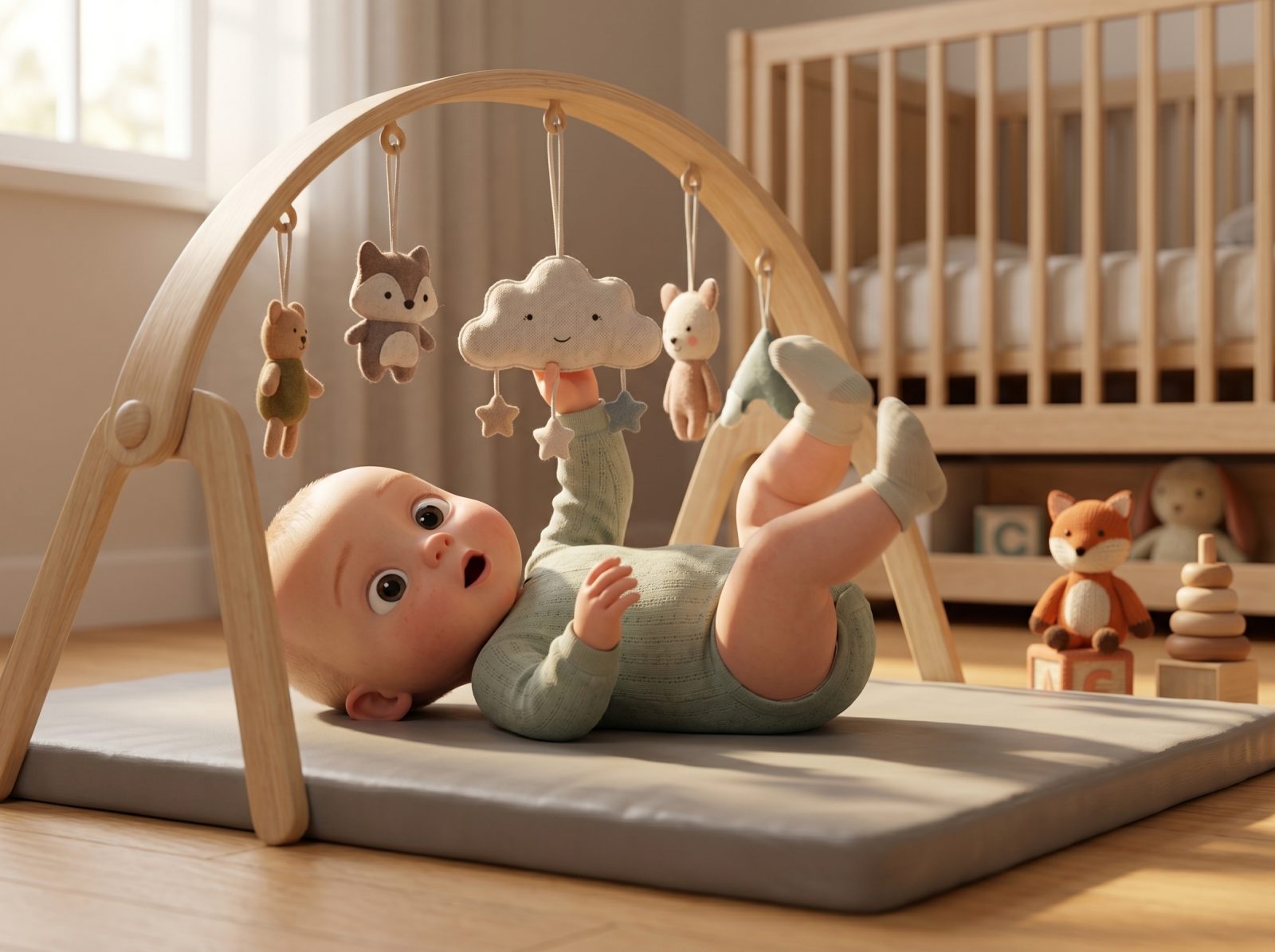 Swings arm to hit toys