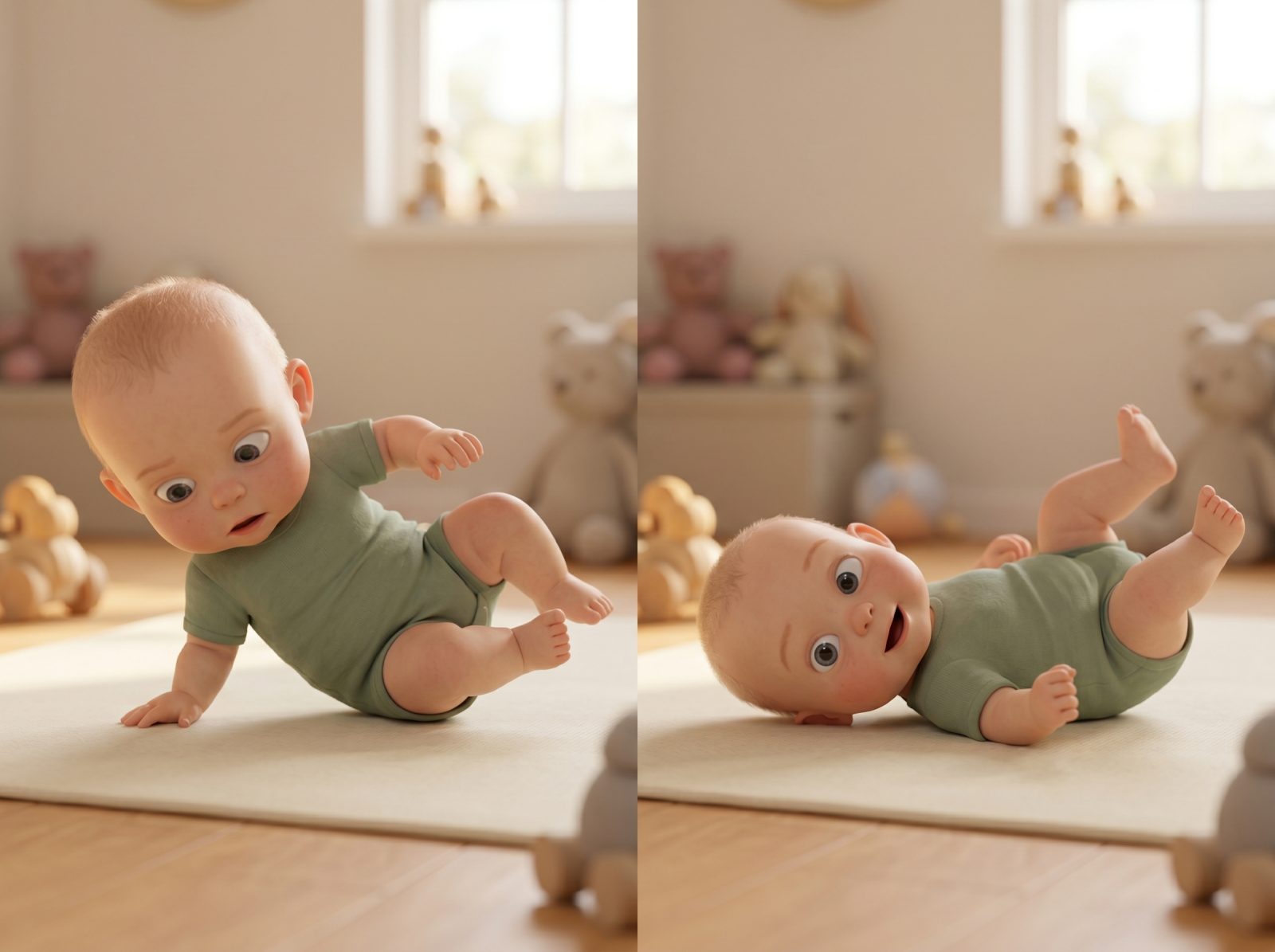Rolls tummy to back